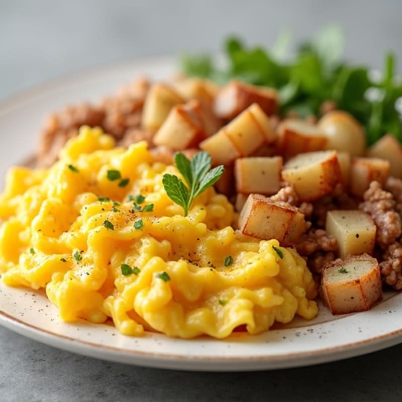 Scrambled Eggs with Turkey and Potato Hash