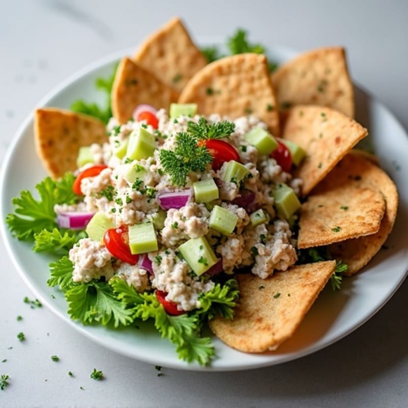 Herb-Crusted Tuna Salad with Crispy Baked Pita Chips