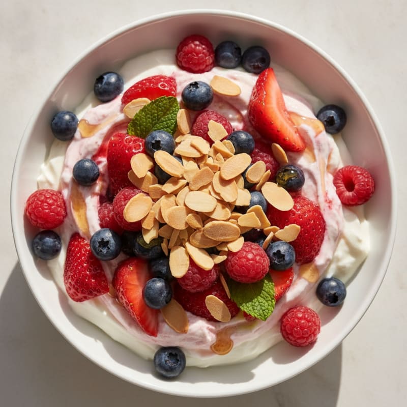 Greek Yogurt Protein Parfait with Mixed Berries and Almonds