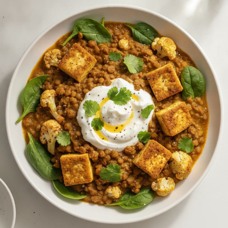 Protein-Packed Lentil and Tofu Curry Bowl