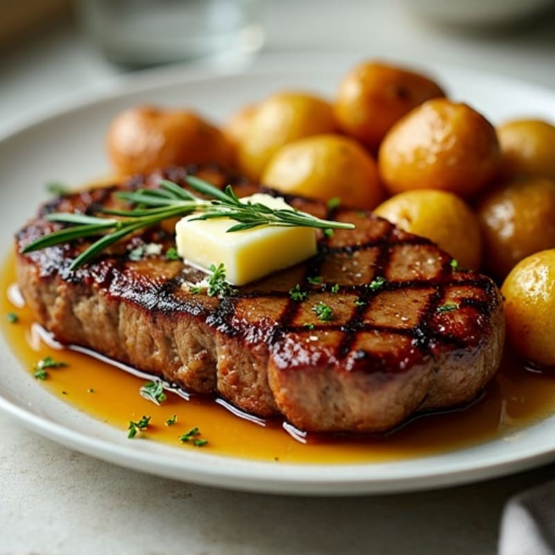 Herb-Garlic Butter Seared Steak with Roasted Baby Potatoes