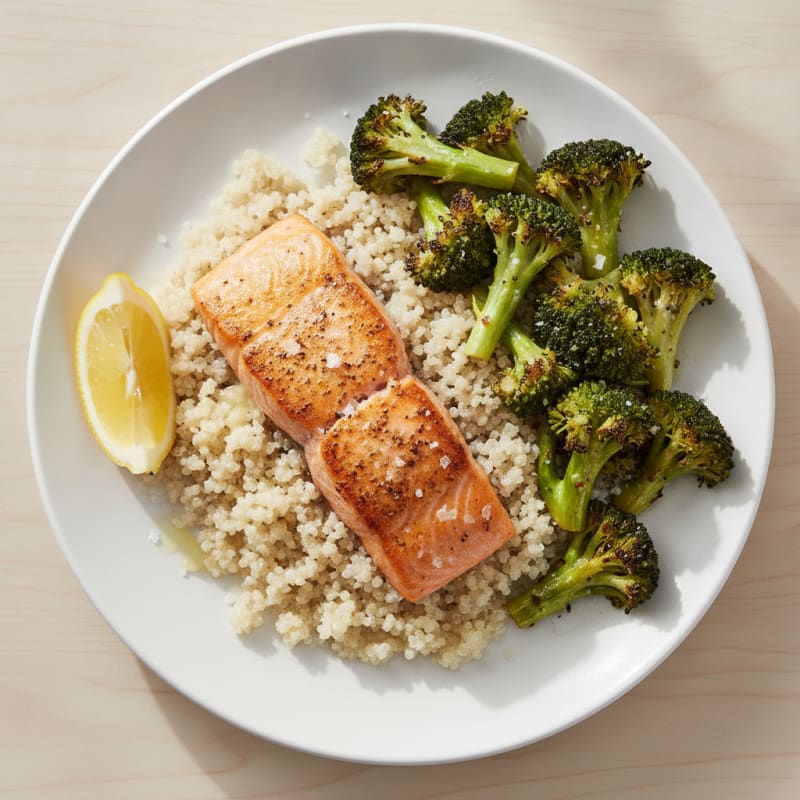 Seared Salmon with Quinoa and Roasted Broccoli