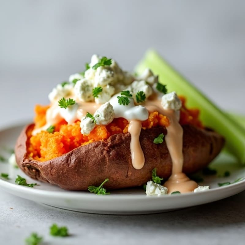 Creamy Buffalo Chicken Stuffed Sweet Potatoes