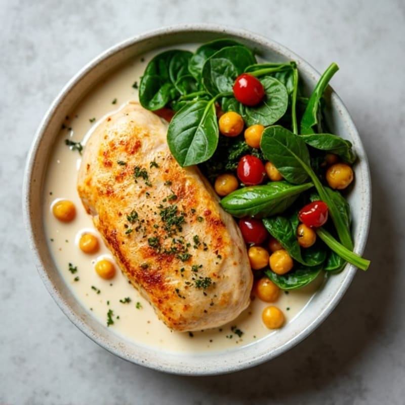 Creamy Coconut Chicken with Spiced Chickpeas and Greens