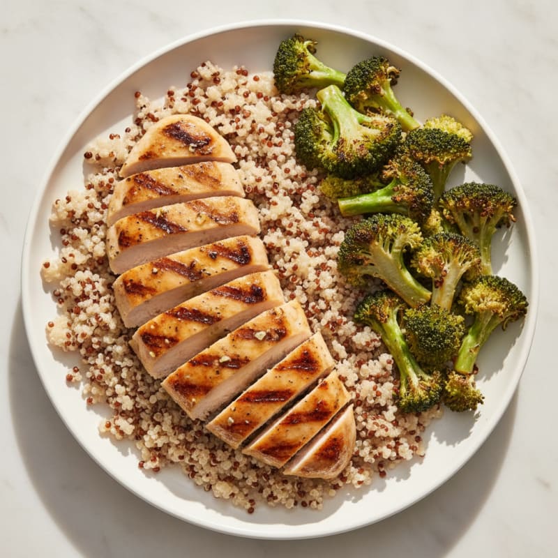 Grilled Chicken Breast with Quinoa and Roasted Broccoli
