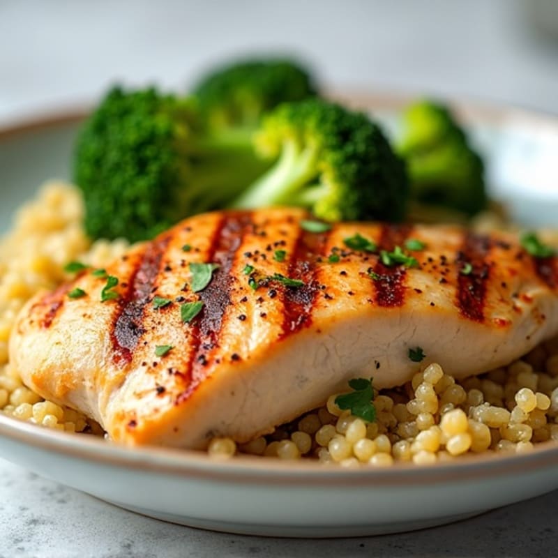 Grilled Chicken Breast with Quinoa and Steamed Broccoli