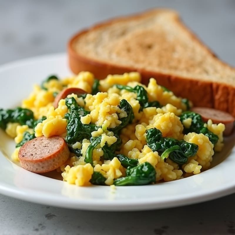 Egg White Spinach Scramble with Turkey Sausage