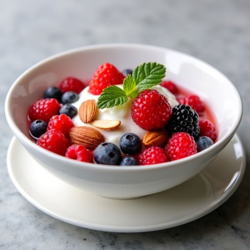 Creamy Greek Yogurt with Fresh Berries and Crunchy Toasted Almonds