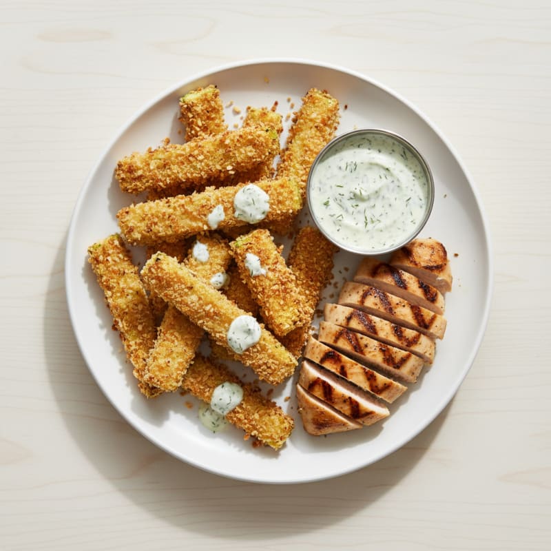 Crispy Baked Zucchini Fries with Grilled Chicken