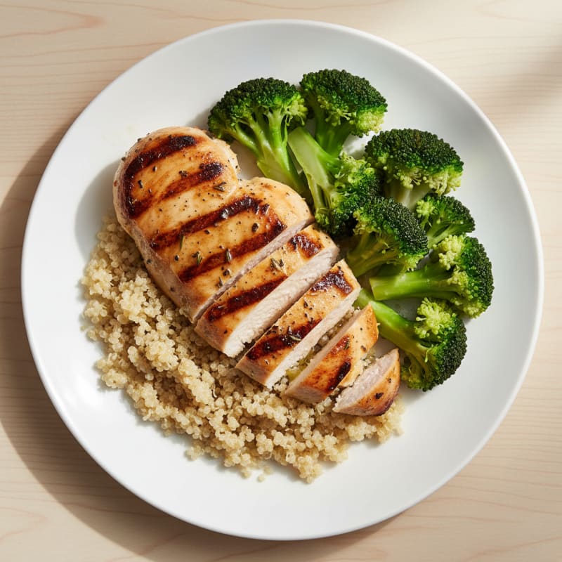 Grilled Chicken Breast with Quinoa and Steamed Broccoli