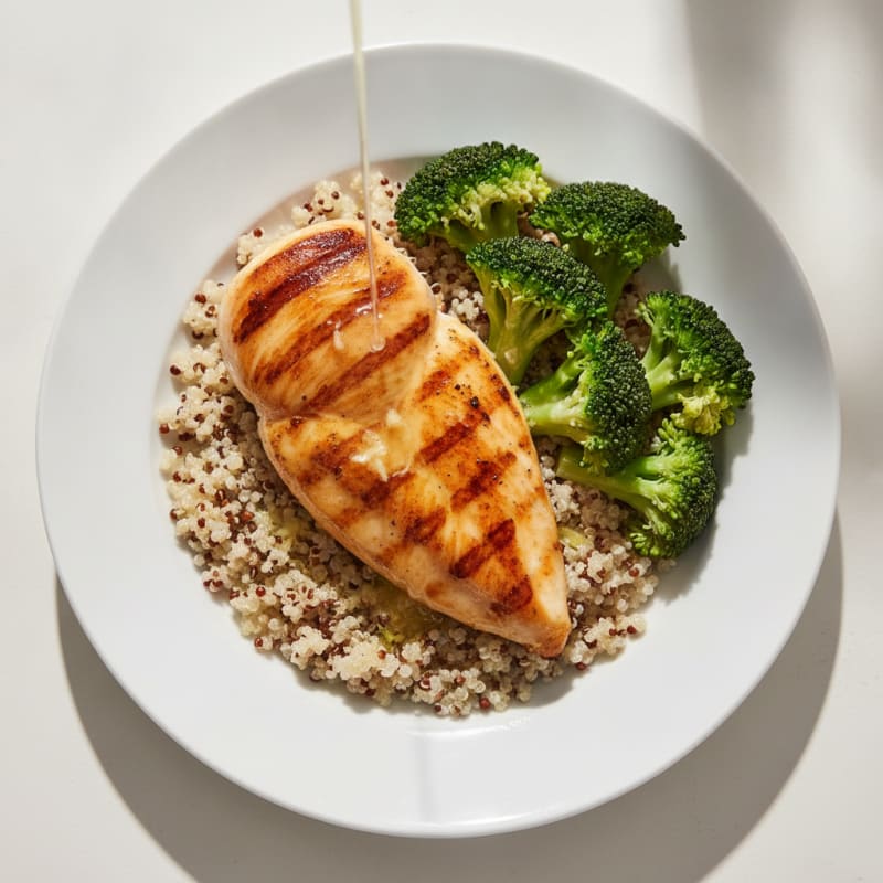 Grilled Chicken Breast with Steamed Broccoli and Quinoa