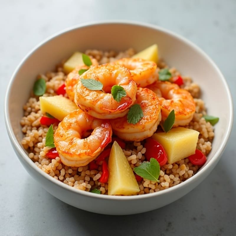 Pan-Seared Shrimp with Pineapple Brown Rice Bowl