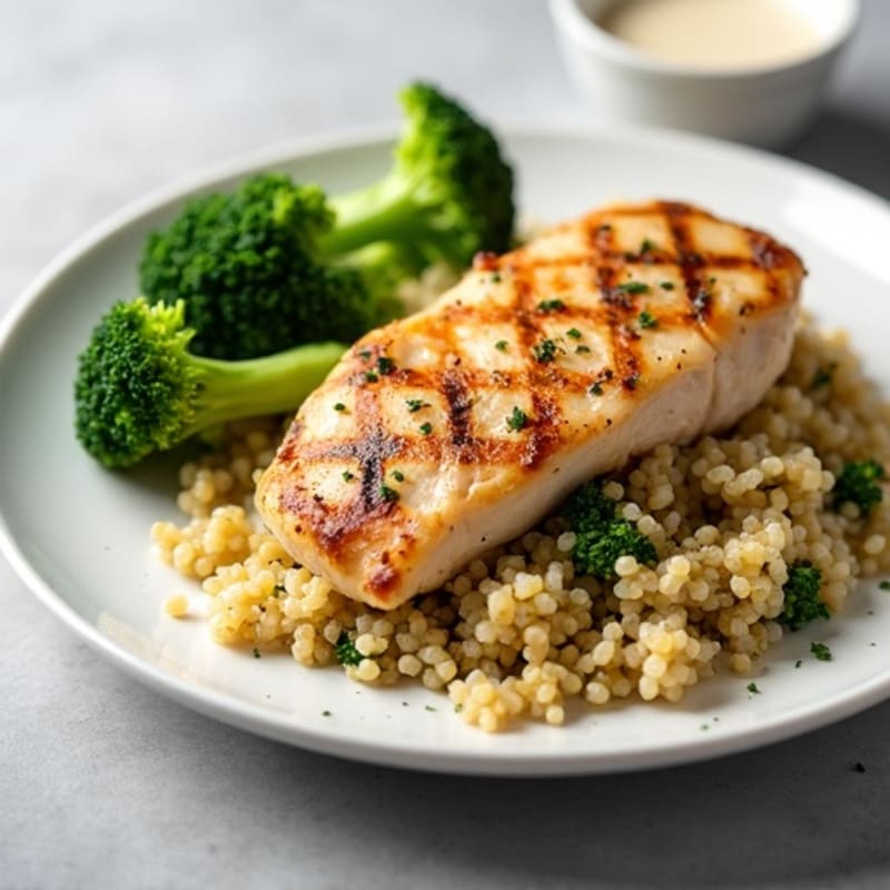 Grilled Chicken Breast with Quinoa and Roasted Broccoli