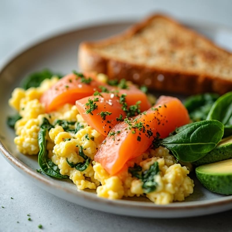 Cottage Cheese Scramble with Spinach and Smoked Salmon