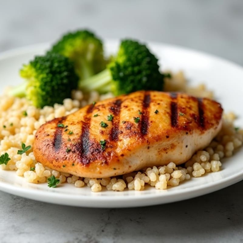 Grilled Chicken Breast with Quinoa and Roasted Broccoli