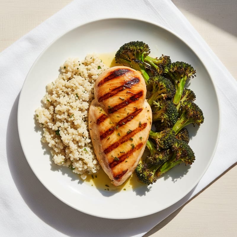 Grilled Chicken Breast with Quinoa and Roasted Broccoli