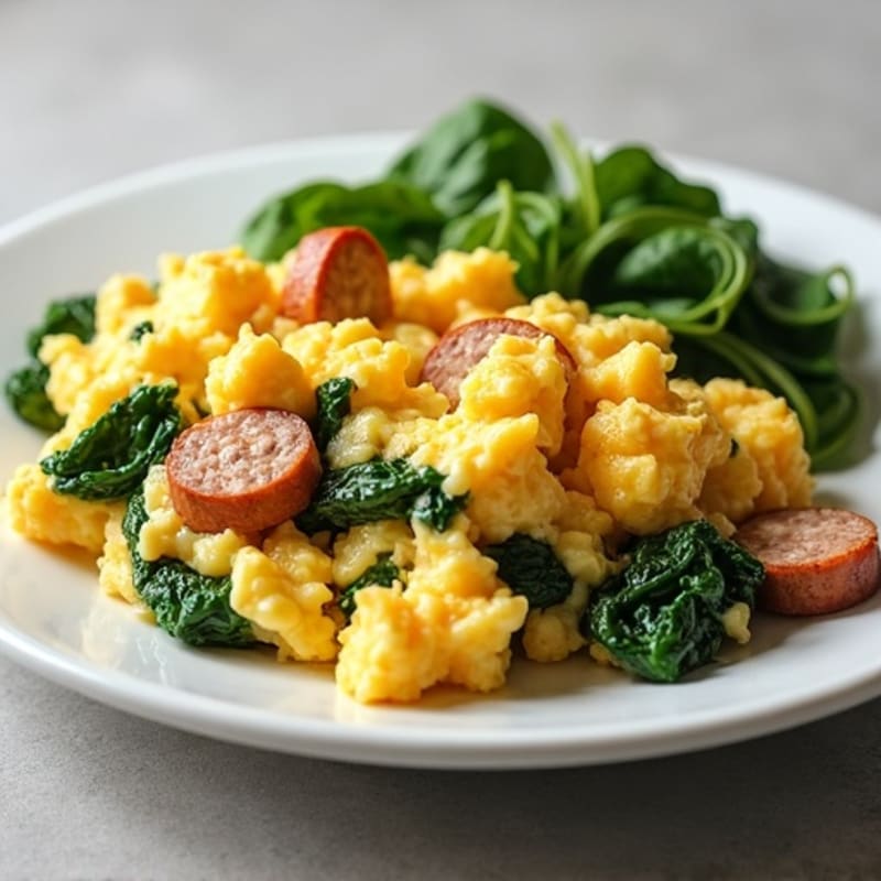 Cottage Cheese Scramble with Turkey Sausage and Spinach