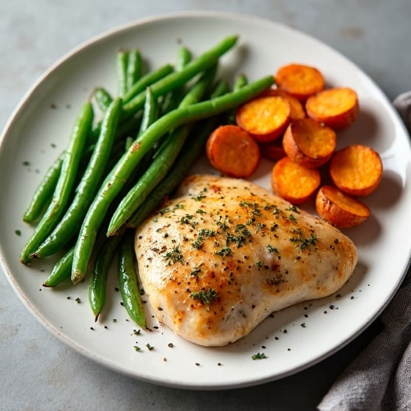 Sheet Pan Lemon Herb Chicken with Roasted Green Beans and Sweet Potatoes
