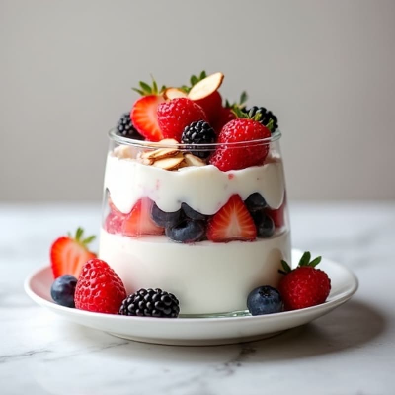 Greek Yogurt Protein Parfait with Mixed Berries and Almonds