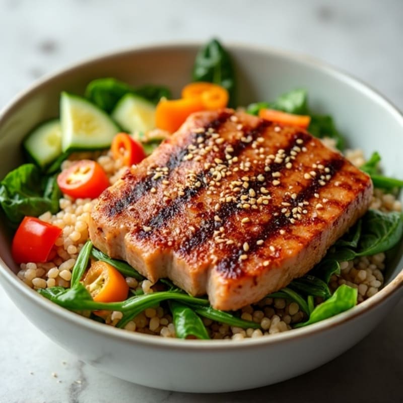 Sesame-Crusted Tuna Rice Bowl with Fresh Vegetables