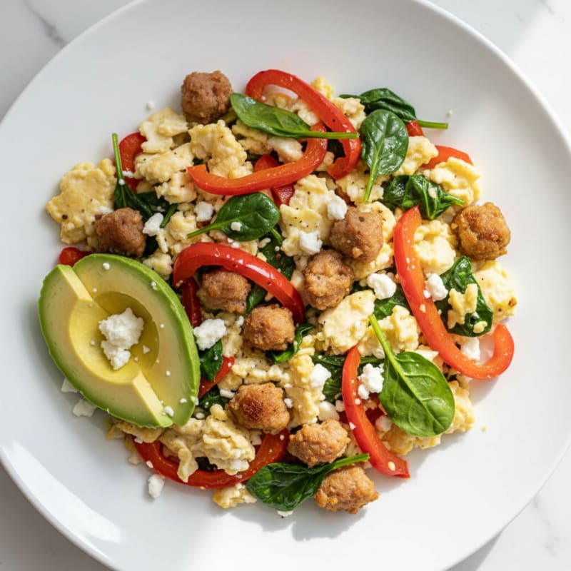 Egg White Veggie Scramble with Turkey Sausage