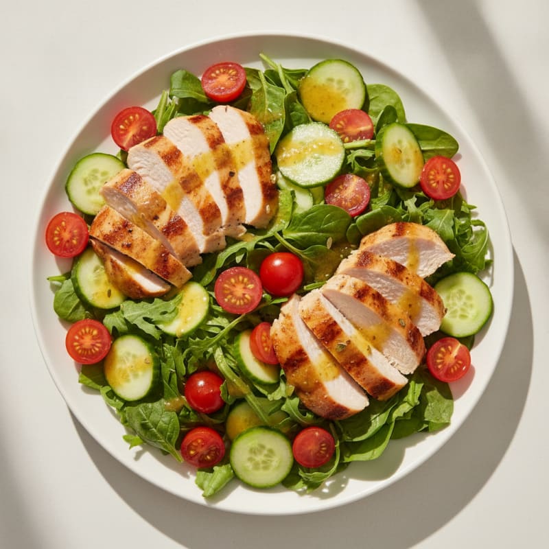 Grilled Turkey Breast Salad with Cherry Tomatoes and Cucumber