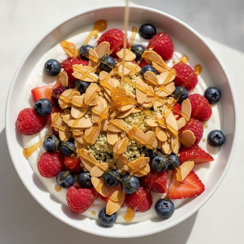 Greek Yogurt Protein Parfait with Mixed Berries and Almonds