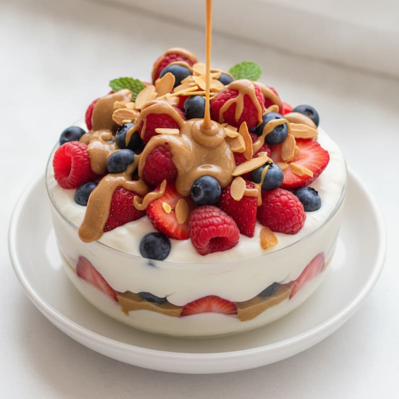 Greek Yogurt Protein Parfait with Mixed Berries and Almond Butter