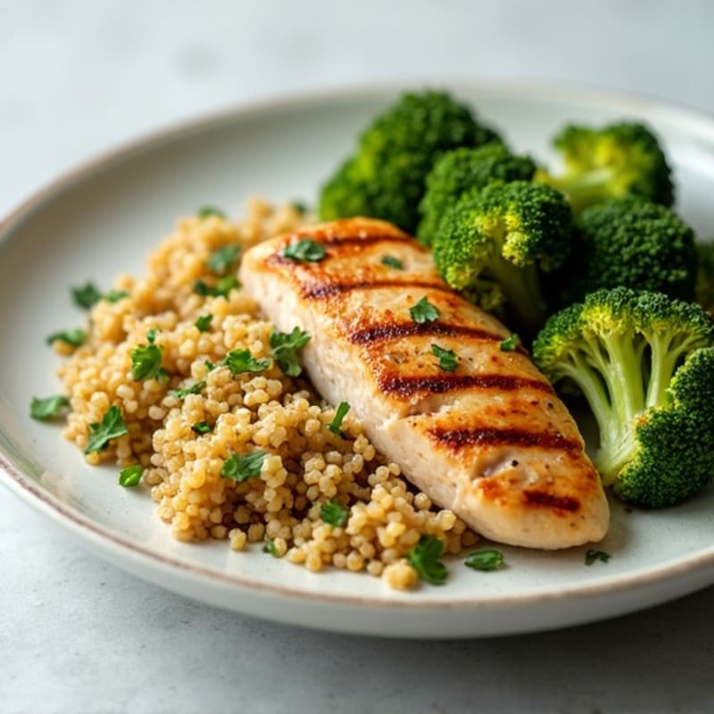 Grilled Chicken Breast with Quinoa and Roasted Broccoli