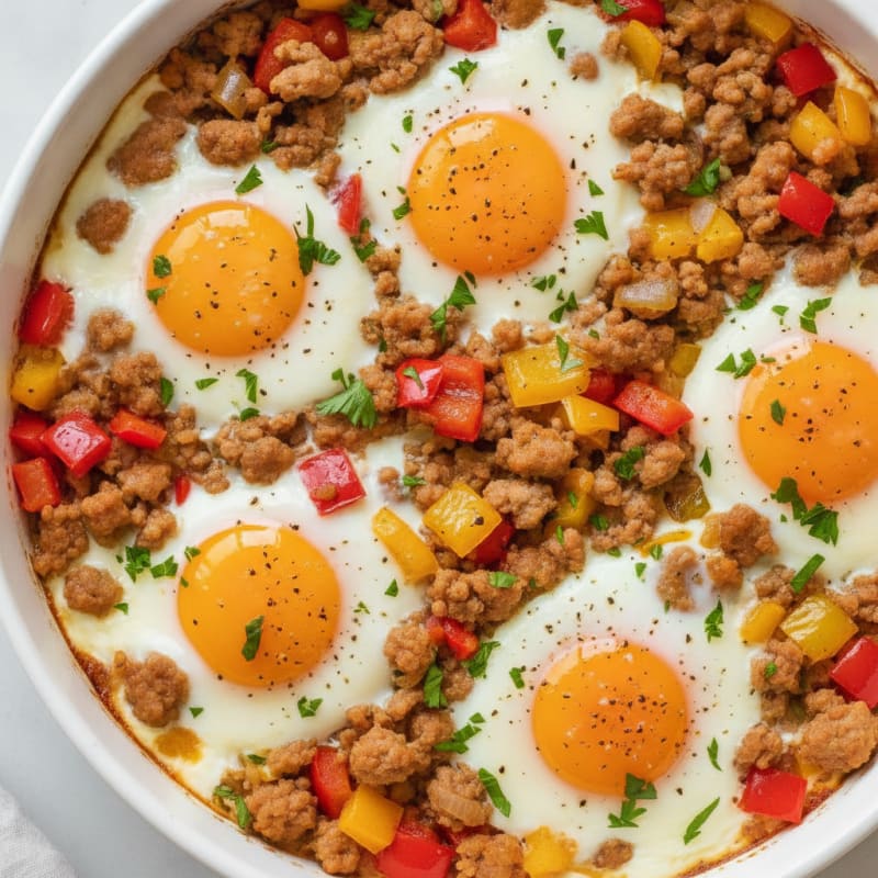 Baked Eggs with Peppers and Onions