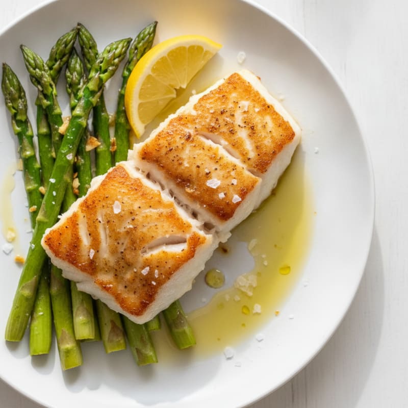 Seared Cod Fillet with Roasted Asparagus