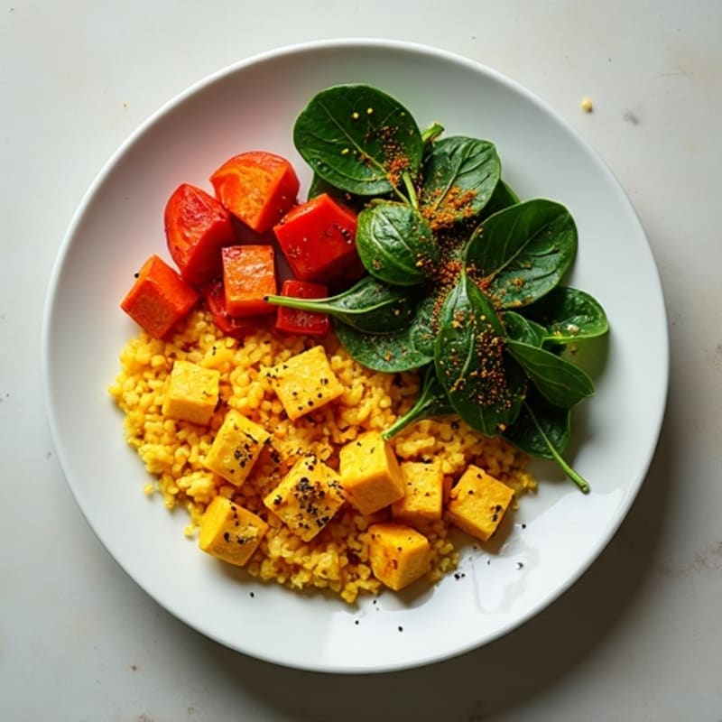 Crispy Tofu Scramble with Roasted Sweet Potatoes
