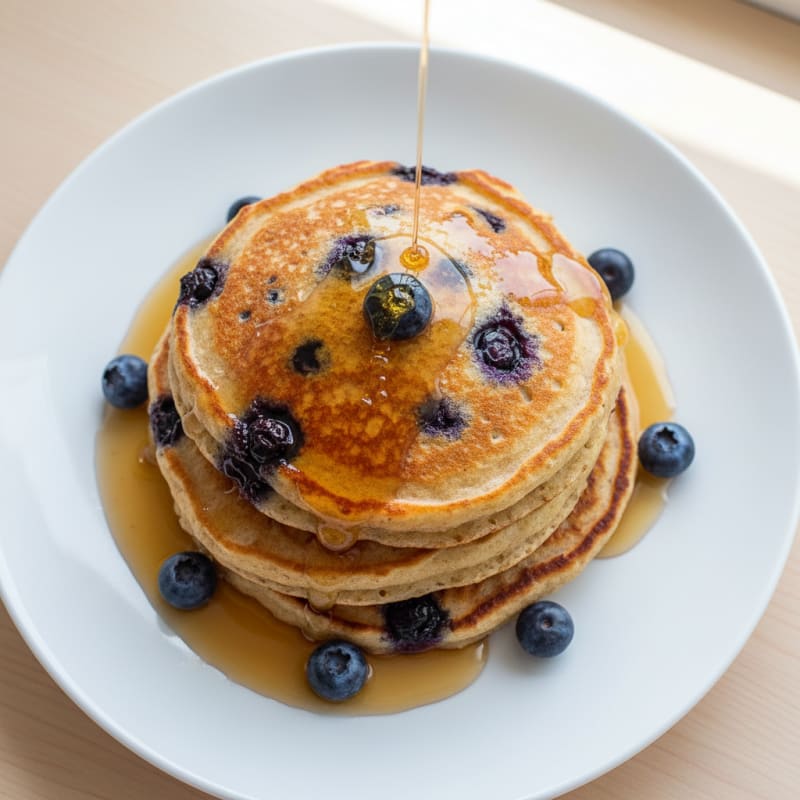 Blueberry Ricotta Pancakes with Maple Syrup