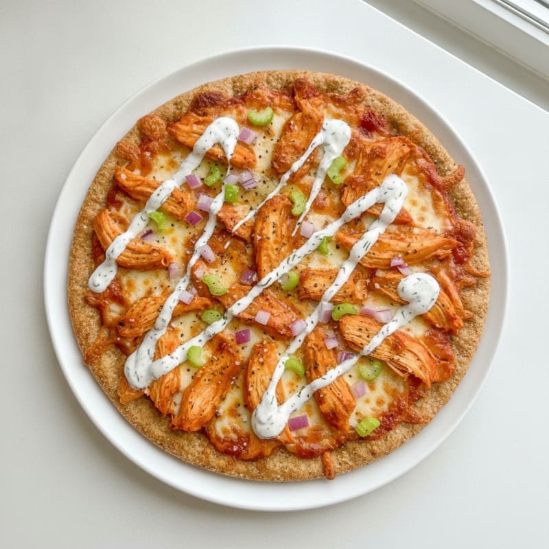 Buffalo Chicken Pizza with Ranch Drizzle