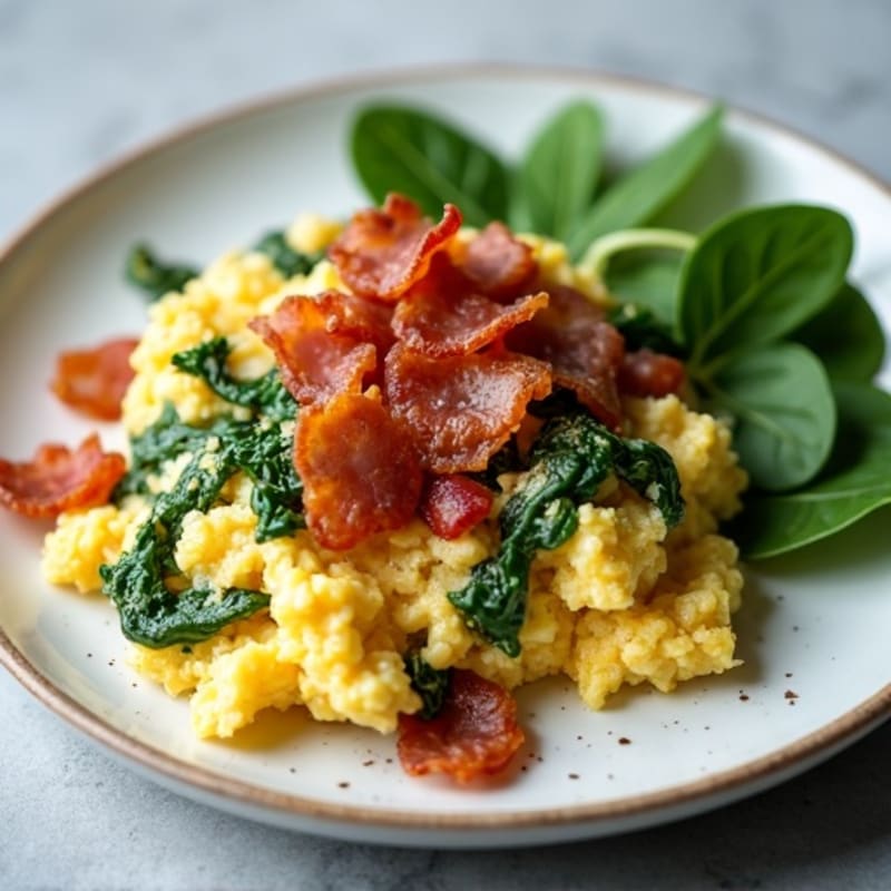 Cottage Cheese Scramble with Spinach and Turkey Bacon