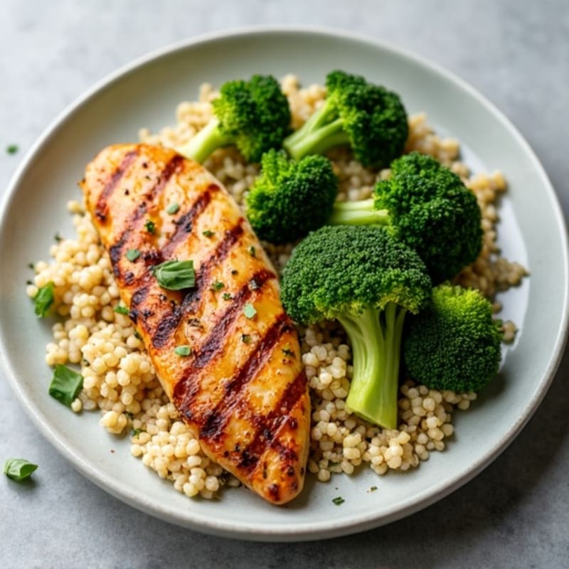Grilled Chicken Breast with Quinoa and Roasted Broccoli