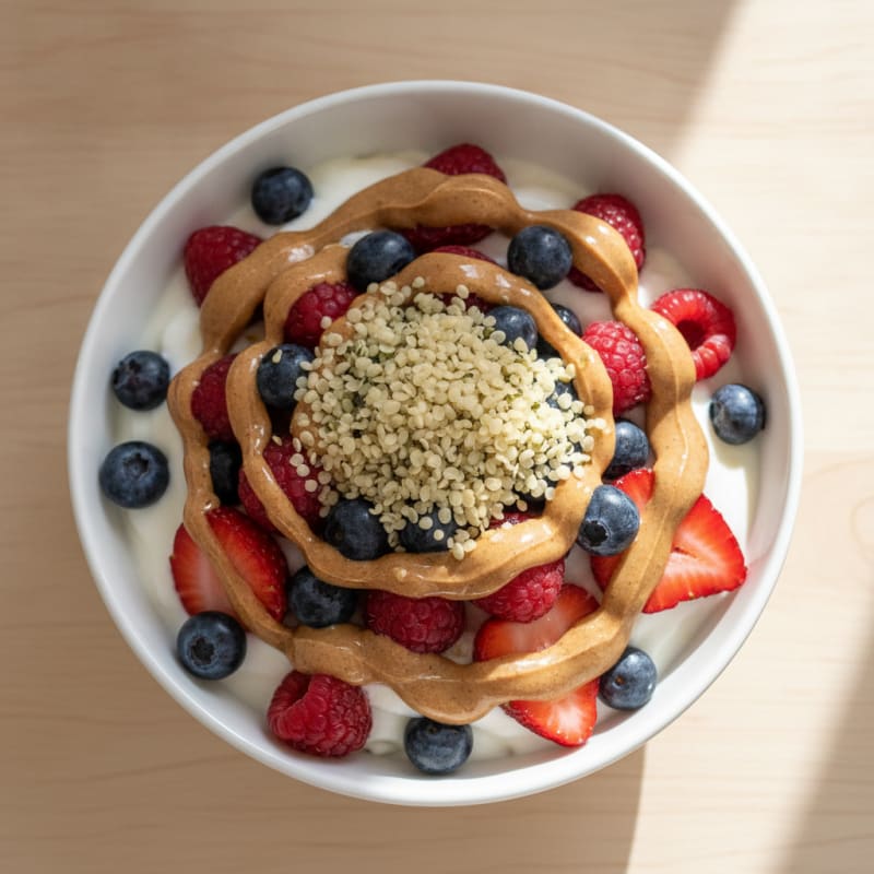 Greek Yogurt Parfait with Almond Butter and Mixed Berries