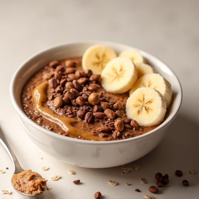 Creamy Peanut Butter Chocolate Protein Oatmeal Bowl