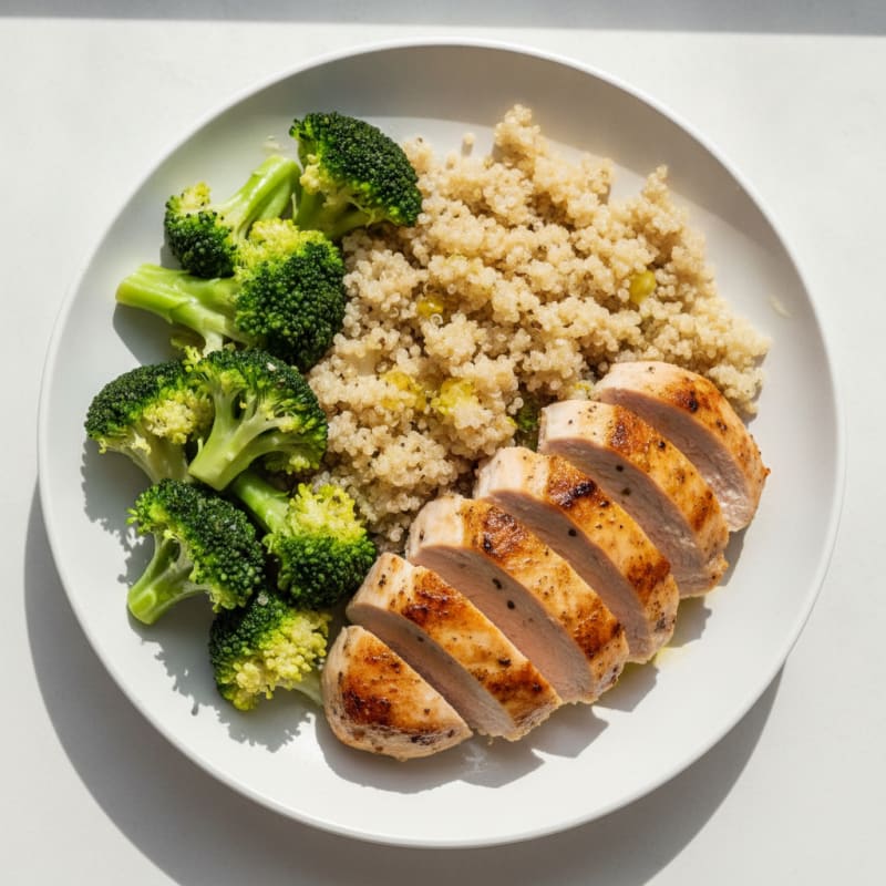 Seared Turkey Breast with Steamed Broccoli and Quinoa