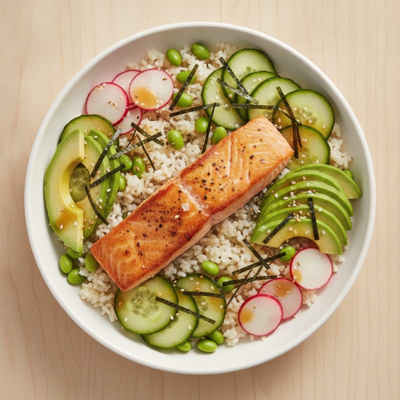Salmon Sushi Rice Bowl with Avocado