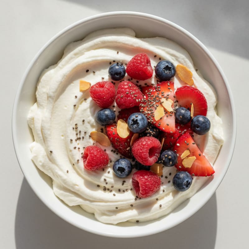 Greek Yogurt Protein Mousse with Mixed Berries
