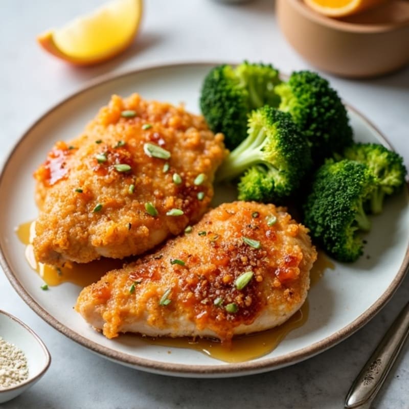 Crispy Baked Orange Chicken with Roasted Broccoli