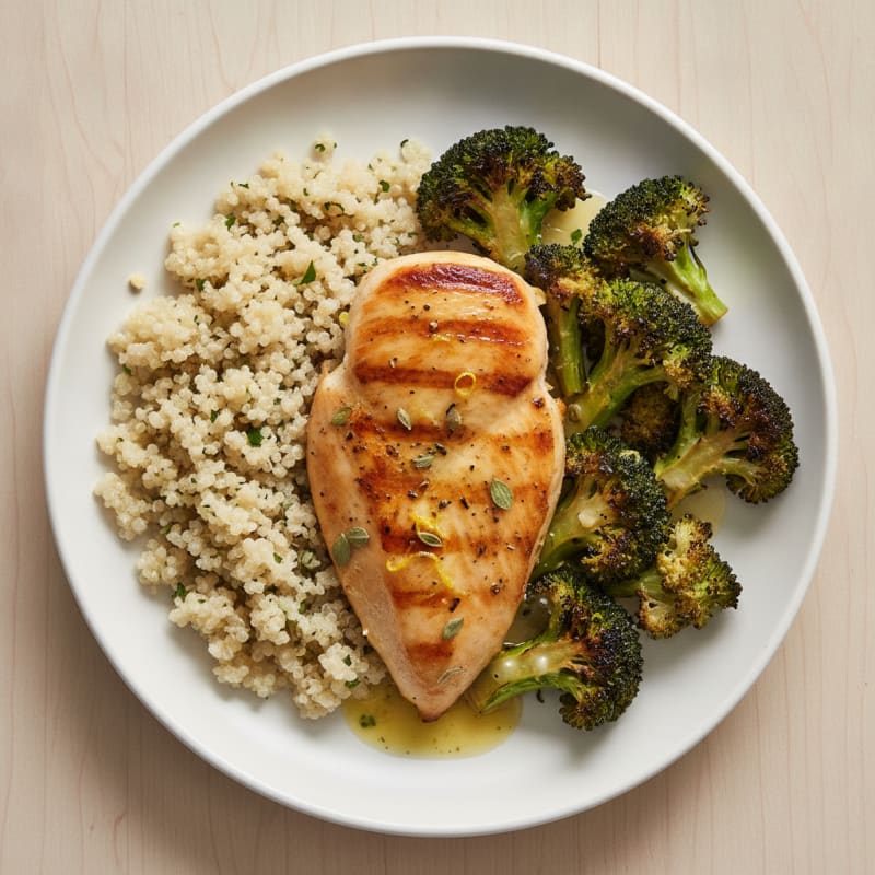 Grilled Chicken Breast with Quinoa and Roasted Broccoli