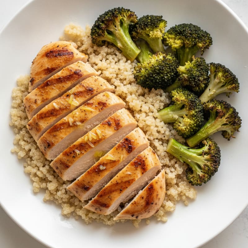 Grilled Chicken Breast with Quinoa and Roasted Broccoli
