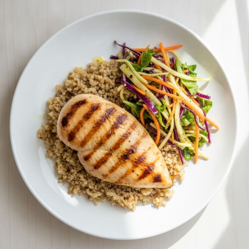 Grilled Chicken Breast with Crunchy Cabbage Slaw and Quinoa
