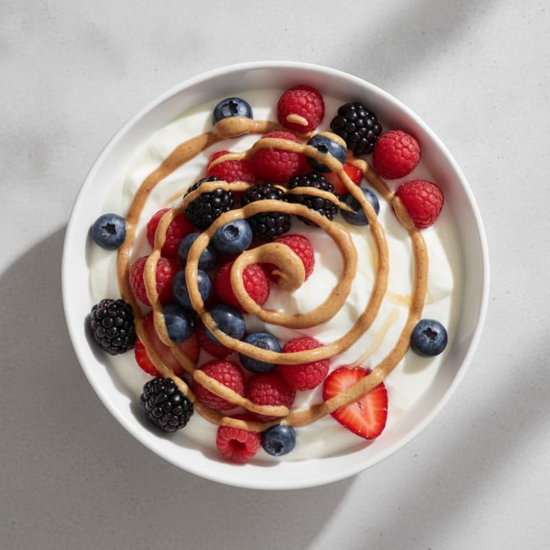 Creamy Greek Yogurt with Mixed Berries and Almond Butter