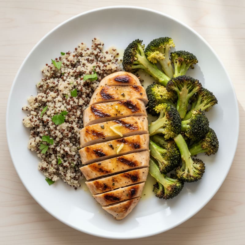 Grilled Chicken Breast with Quinoa and Roasted Broccoli