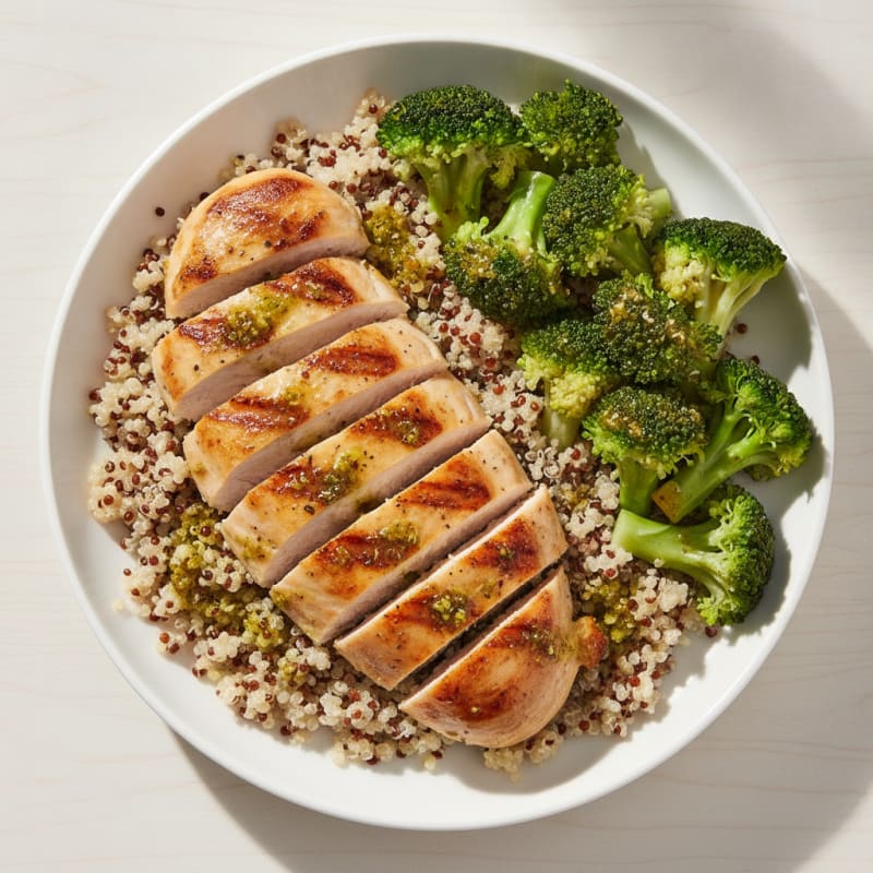 Grilled Chicken Breast with Quinoa and Steamed Broccoli