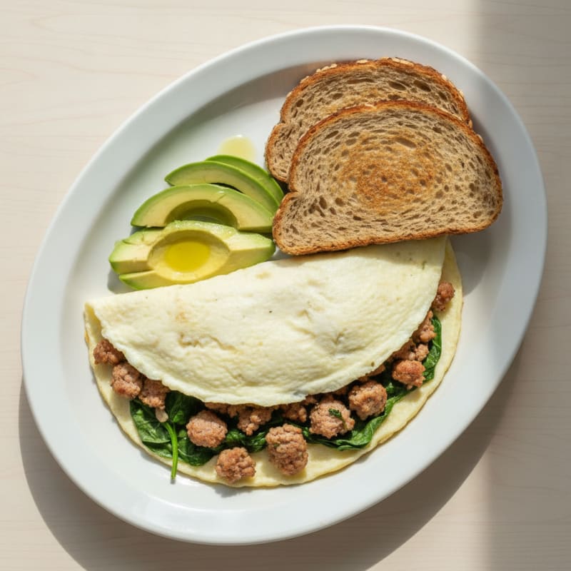 Egg White Spinach Omelet with Turkey Sausage