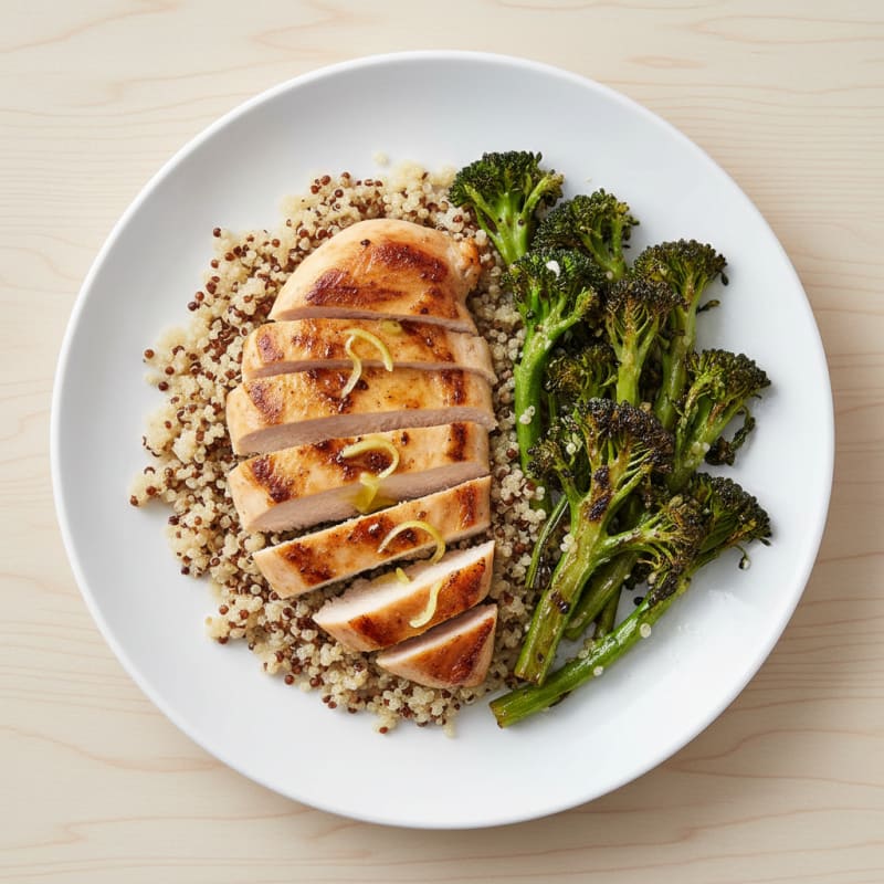 Grilled Chicken Breast with Quinoa and Roasted Broccoli